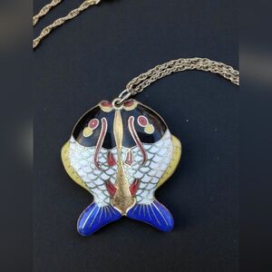 ♓ Vintage Cloisonne Puffy Pisces Fish Pendant Necklace